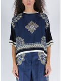 BLUSA A MANICHE CORTE CON INSERTO IN SETA, 200 BLU, thumb