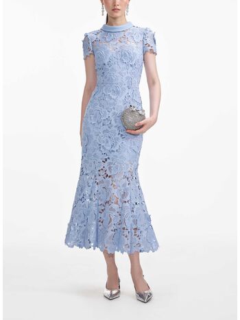 ABITO MIDI FLORAL LACE CONTRAST COLLAR, BLUE, small