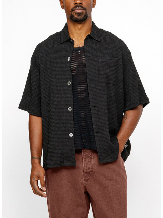 CAMICIA FLAT BOTTOM CRINKLED UNISEX, BLACK, large