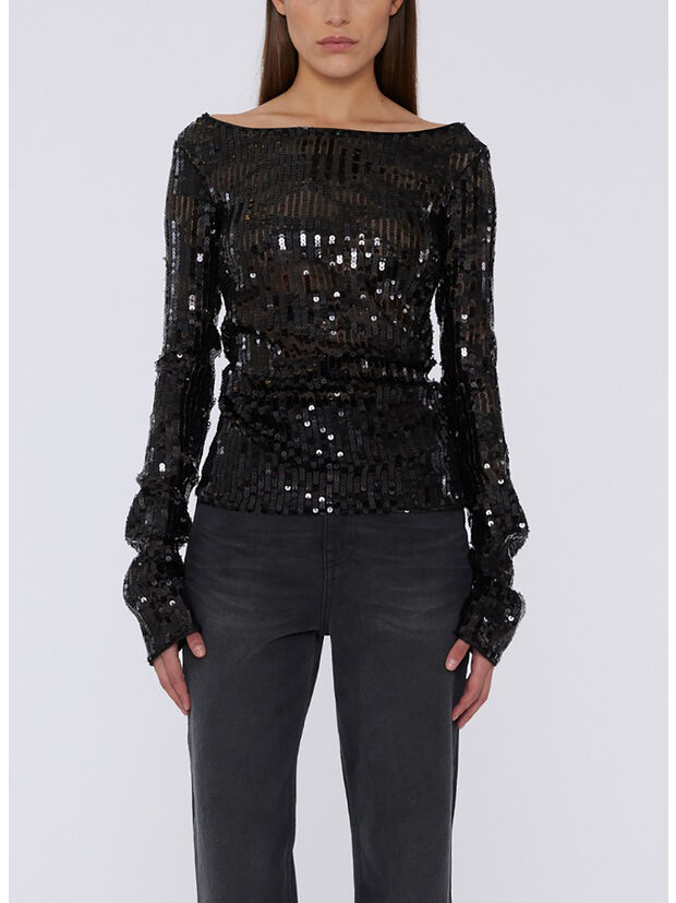 MAGLIA IN TESSUTO PAILLETTES, 1000 BLACK, large