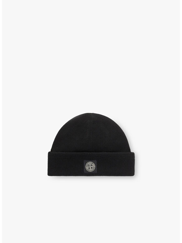 CAPPELLO IN MAGLIA CON PATCH COMPASS E RISVOLTO A COSTINE, V0029 BLACK, medium