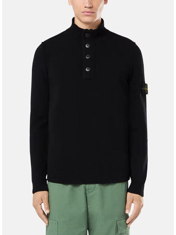 MAGLIONE CON ZIP CORTA LAMBWOOL E DETTAGLI IN FELTRO, V0029 BLACK, medium