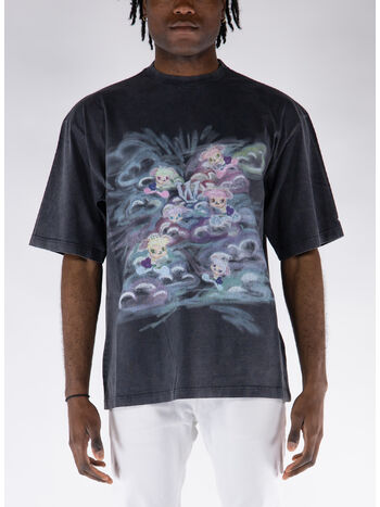 T-SHIRT A MANICHE CORTE CON STAMPA, BLACK, small