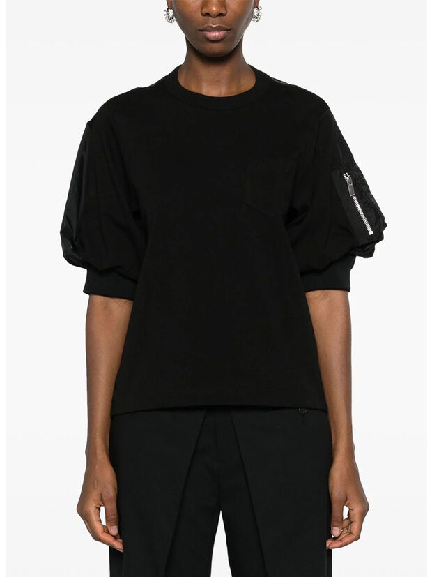 MAGLIA IN  NYLON TWILL COTTON, 001 BLACK, large