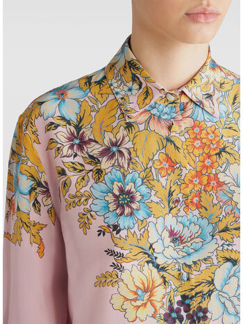 CAMICIA IN CR&Ecirc;PE DE CHINE CON STAMPA PIAZZATA, X0875 VIOLA, small