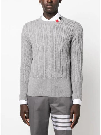 PULLOVER CABLE STITCH RELAXED CREWNECK, 055 LT GREY, small