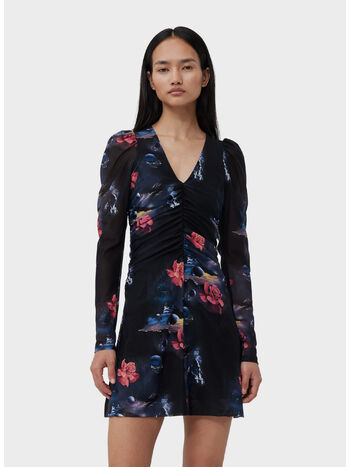 ABITO PRINTED MESH GATHERED MINI, 099 BLACK, small