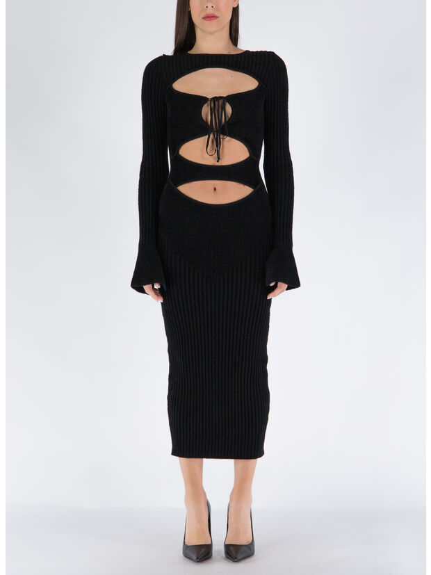 ABITO RIBBED VELVET MIDI DRESS, 004 BLACK, large