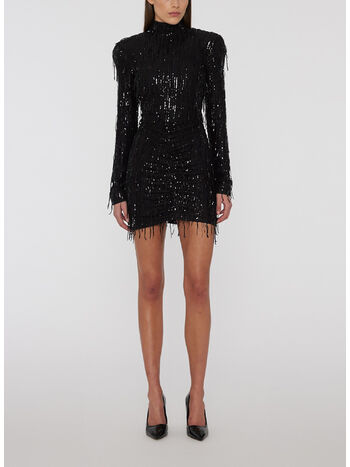 ABITO CORTO CON PAILLETTES ALL OVER, 1000 BLACK, small