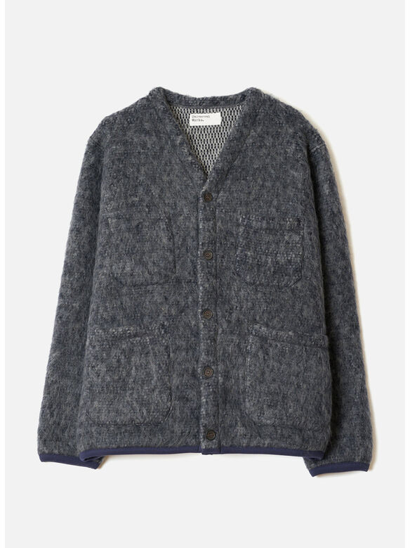 CARDIGAN MOHAIR, NAVY/PALE GREY, medium