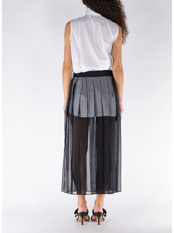 ABITO SMANICATO CON GONNA A PIEGHE, 152 OFF WHITE/BLACK, small