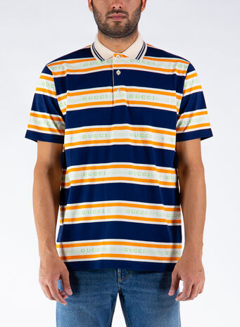 POLO IN COTONE  A RIGHE GUCCI JACQUARD, 4273INKIVORYORANGE, small
