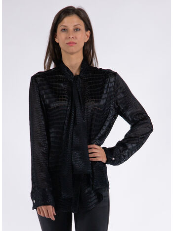 CAMICIA LAVALLIÈRE DEVORÉ EFFETTO COCCO, 1B000 BLACK, small