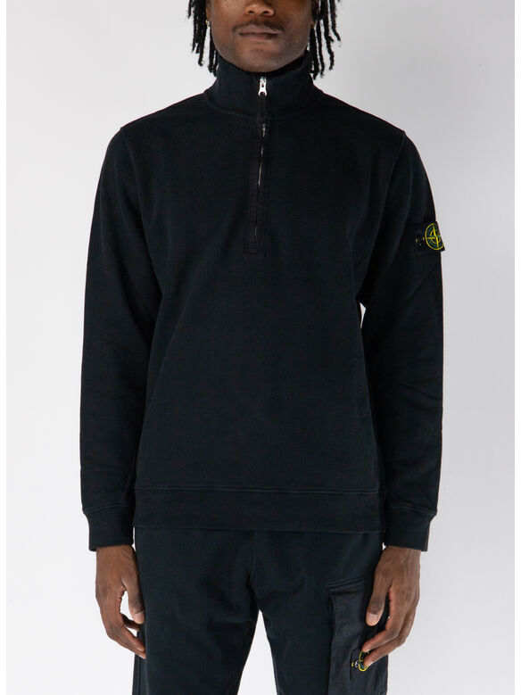 FELPA CON ZIP CORTA BRUSHED ORGANIC COTTON FLEECE, V0029 BLACK, medium