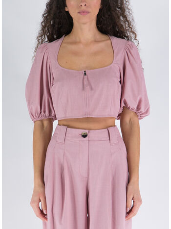 BLOUSE CROPPED  DREPEY MELANGE  ZIPPED, 545 PINK TULLE, small