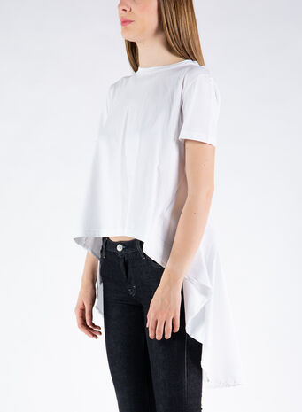 T-SHIRT IN JERSEY E POPELINE DI COTONE, 0BOBIANCO, small