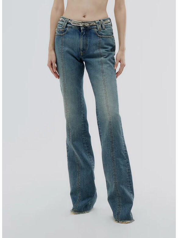 JEANS DENIM FLARED WITH CRYSTAL ROSE, 1764 BLUE, medium