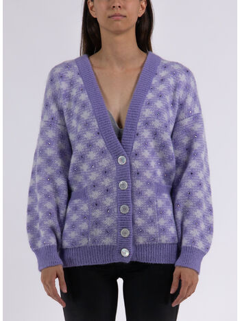 CARDIGAN IN MAGLIA VICHY, 1630 LILAC, small