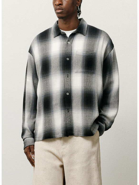 CAMICIA LOOSE WEAVE PLAID, 0008 GREY, medium