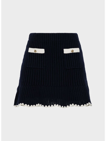 GONNA MINI CON BORDINO A CONTRASTO, NAVY, small