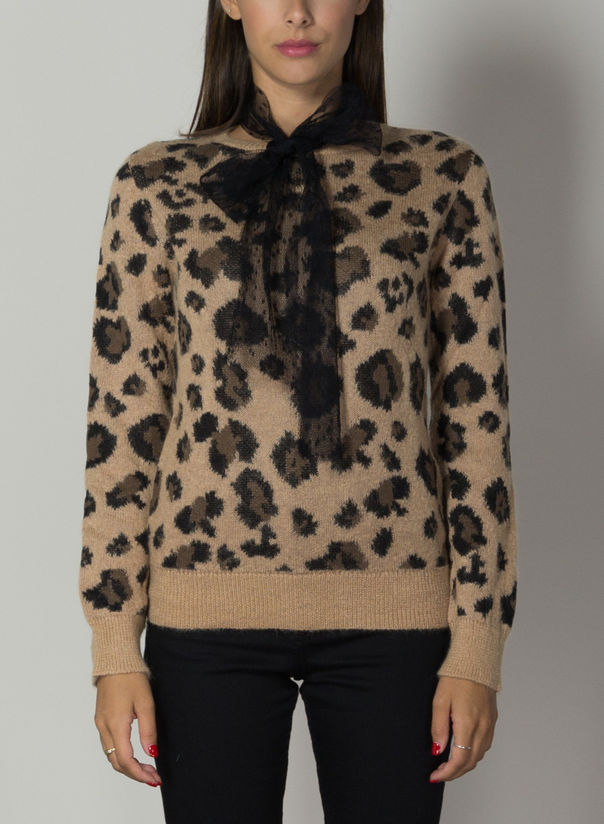 MAGLIA IN MOHAIR CON JACQUARD LEO ROCK, 954CAMMELLO, large