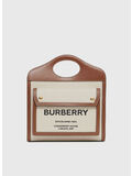 BORSA POCKET MINI BICOLORE IN TELA E PELLE, NATURAL/MALT BROWN, thumb