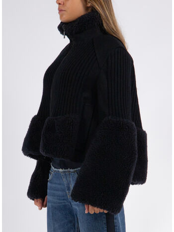 GIUBBOTTO FAUX KNIT BLOUSON, 001 BLACK, small