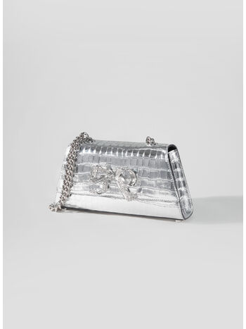 BORSA CROC MINI WITH BOW, SILVER, small