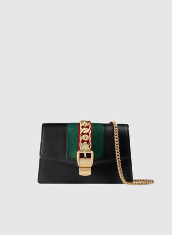 MINI BORSA SYLVIE IN PELLE CON CATENA, 1060NERO, small
