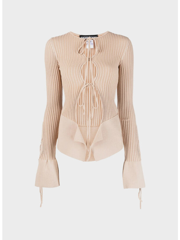 CARDIGAN RIBBED KNIT CARDIGAN WITH CUT-OUT, 0475 001 NUDE, large