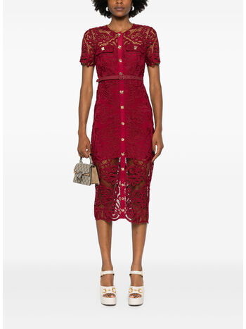 ABITO MIDI FLORAL GUIPURE LACE BUTTON, RED, small