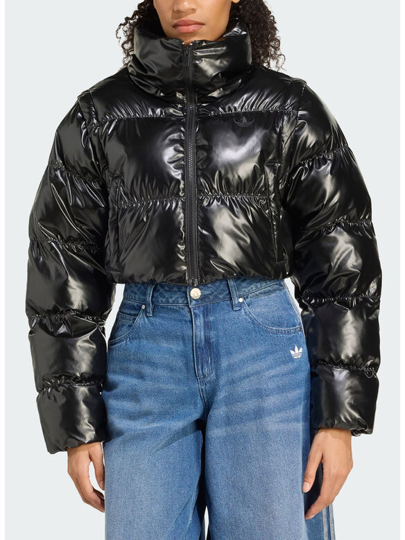 GIUBBOTTO PUFFER CROPPATO ESSENTIALS GLOSSY 2-IN-1, BLACK, medium