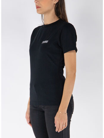 T-SHIRT EMBROIDERED LOGO FITTED, BLACK, small