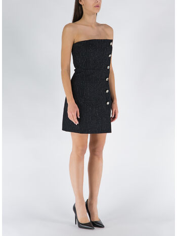 ABITO LIGHT WOOL LUREX PINSTRIPE BUSTIER, 930 BLACK SILVER, small