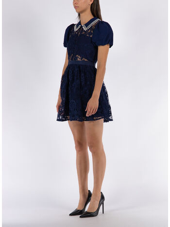 ABITO CORTO IN PIZZO CON MANICHE A PALLONCINO, NAVY, small