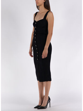 ABITO A TUBINO BUSTIER MIDI IN TESSUTO BOUCLE, BLACK, small