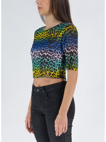 T-SHIRT CROPPED PRINTED MESH, 999 MULTICOLOR, small
