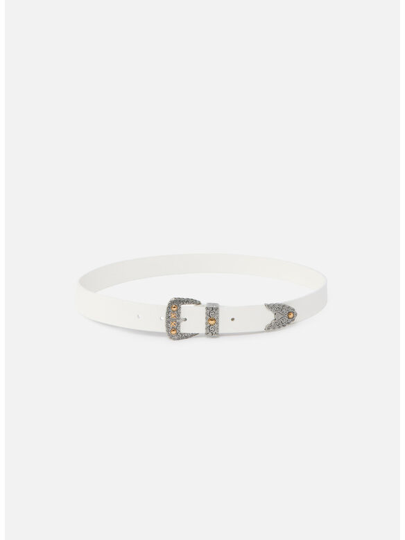 CINTURA IN PELLE SHINY, Z15O BIANCO NEMBO-OLD SILVER, medium