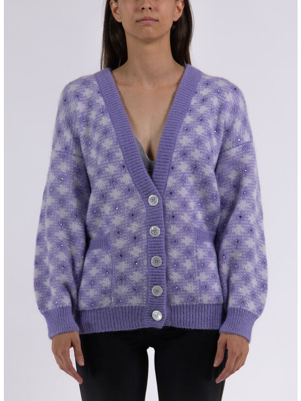 CARDIGAN IN MAGLIA VICHY, 1630 LILAC, large