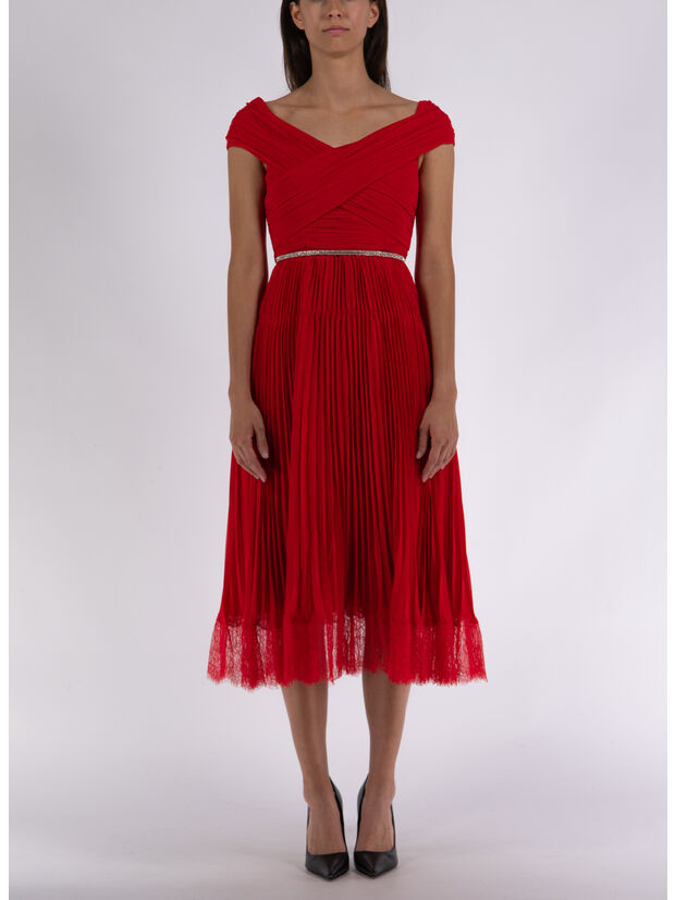 ABITO MIDI CHIFFON OFF SHOULDER, RED, large