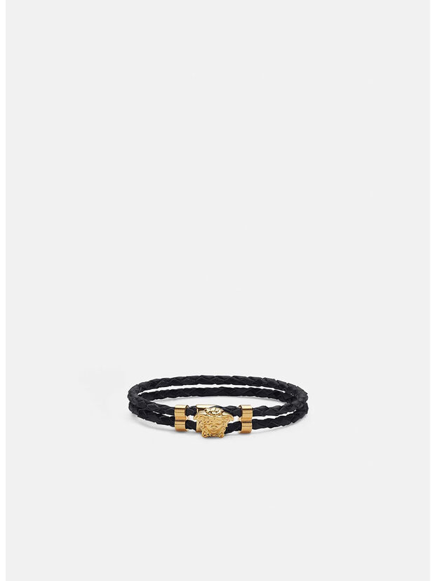 BRACCIALE IN PELLE INTRECCIATO MEDUSA, D41O BLACK GOLD, large