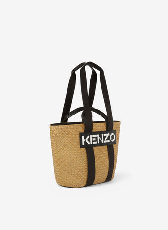 BORSA CESTINO GRANDE IN RAFIA LOGO, 99BLACK, small