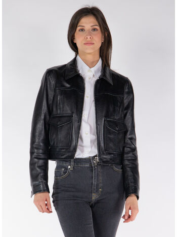GIACCA SHINY GRAINY CALD LEATHER BLOUSON, LB999 BLACK, small