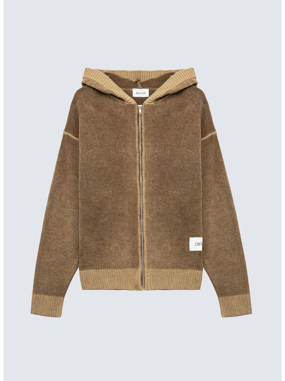 FELPA HOOD ZIP, C0761 TAUPE7DARK BROWN, medium