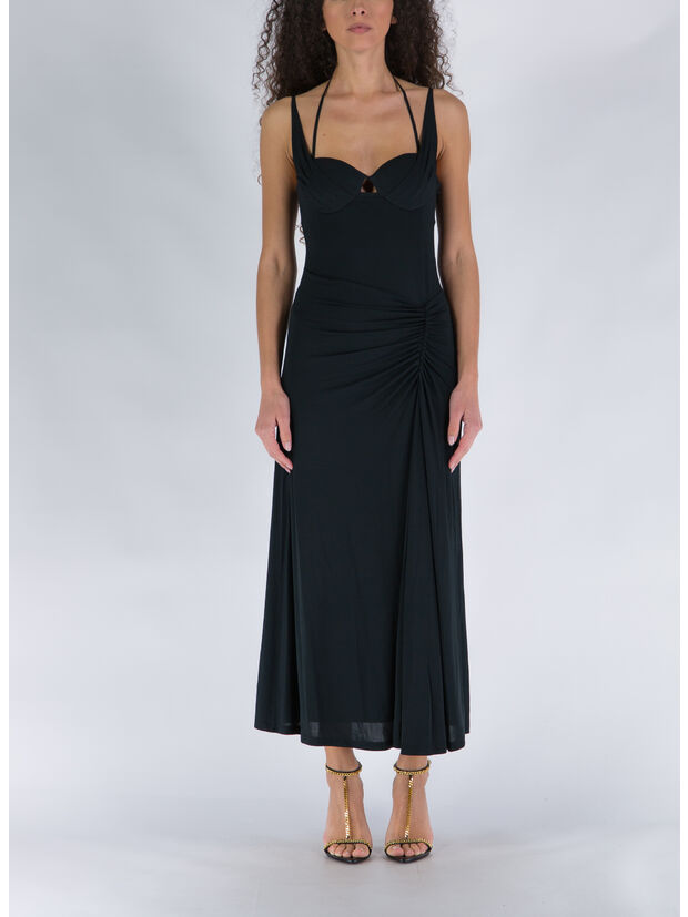 ABITO MIDI NAOMI DRAPED JERSEY, BLACK, large