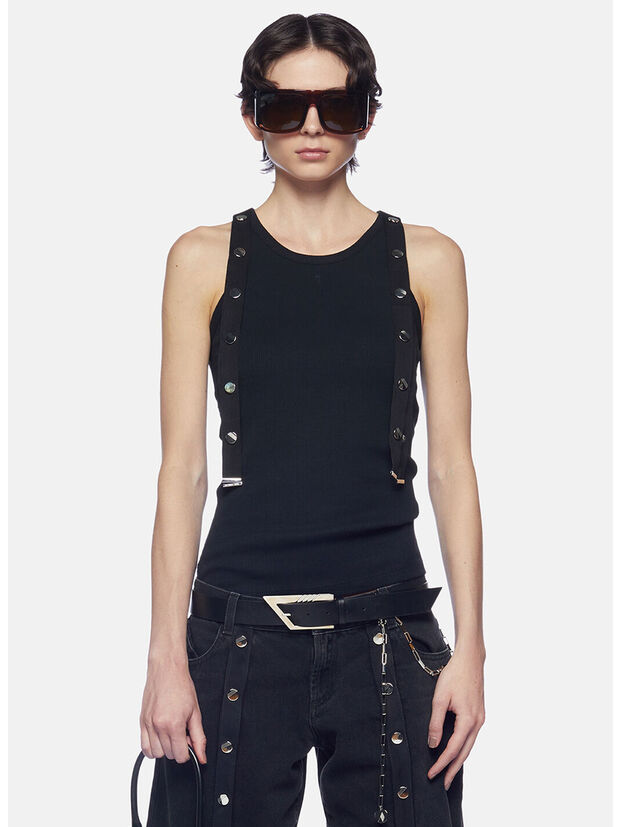 CANOTTA A COSTE CON CINTURINO, 100 BLACK, large