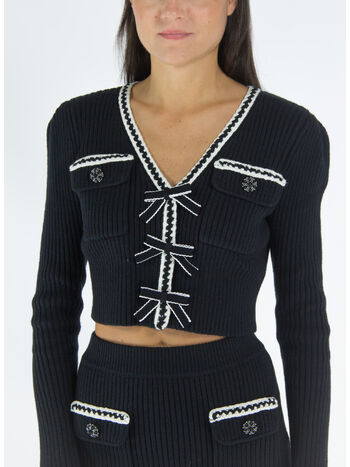 CARDIGAN BLACK MELANGE KNIT, BLACK, small