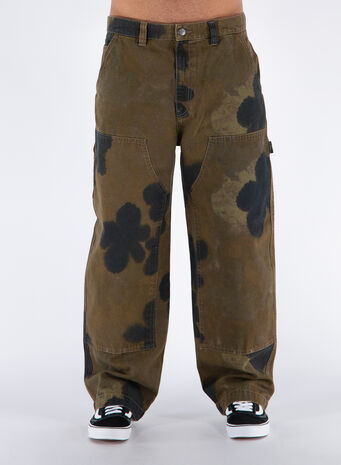 PANTALONE FLORAL DYE WORK PANT, BROWN, small