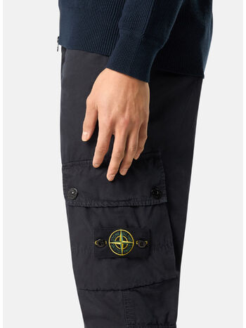 PANTALONE CARGO BRUSHED ORGANIC COTTON CANVAS OLD EFFECT, V0120 BLUE, small