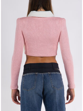 CARDIGAN PINK FAUX FUR COLLAR, PINK, small